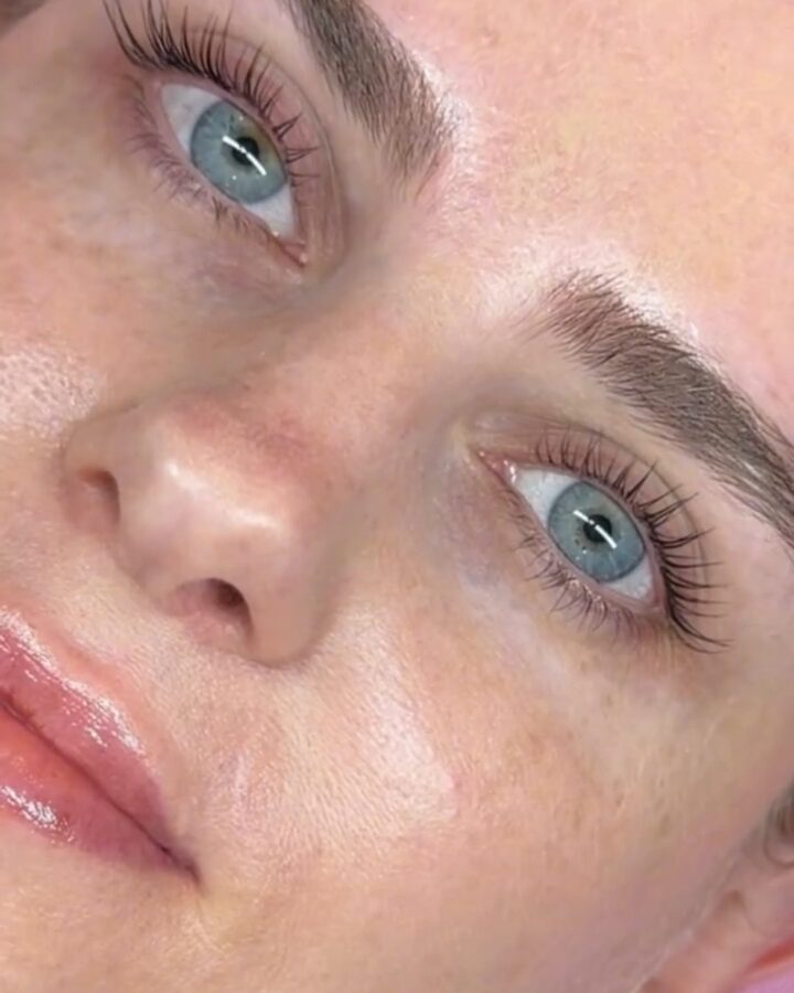Natural lashes lifted and curled with a Korean lash lift